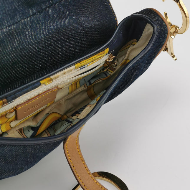 Dior Saddle Vintage Navy Denim with Silk Lining and Leather Trim