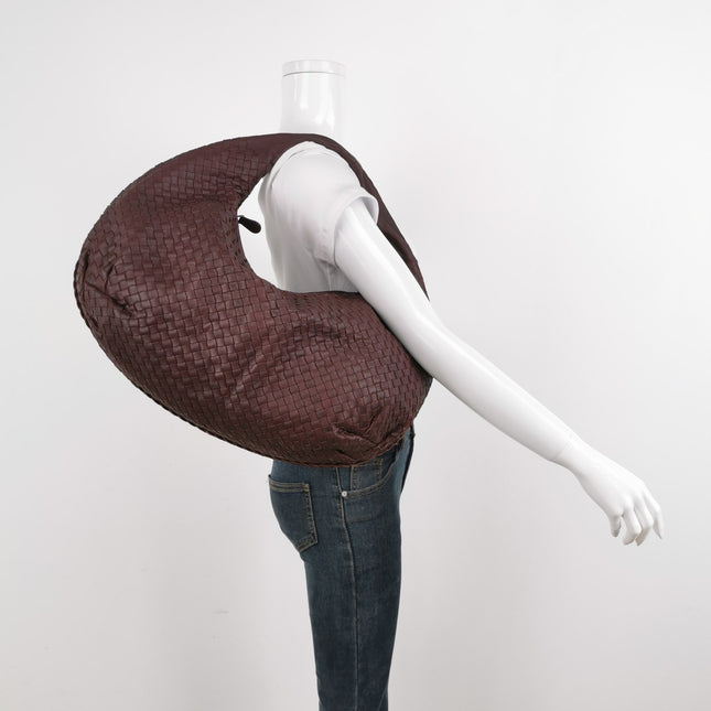 Sold Bottega Veneta Belly Hobo Intrecciato Eggplant Purple Leather Large 50cm
