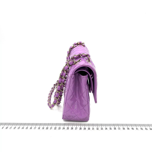 Chanel Classic Flap Medium Lavender Purple Patent Leather Silver Hardware