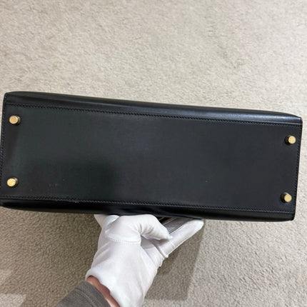 Hermes Kelly 32 Sellier Black Box Leather Double Ring Gold HW
