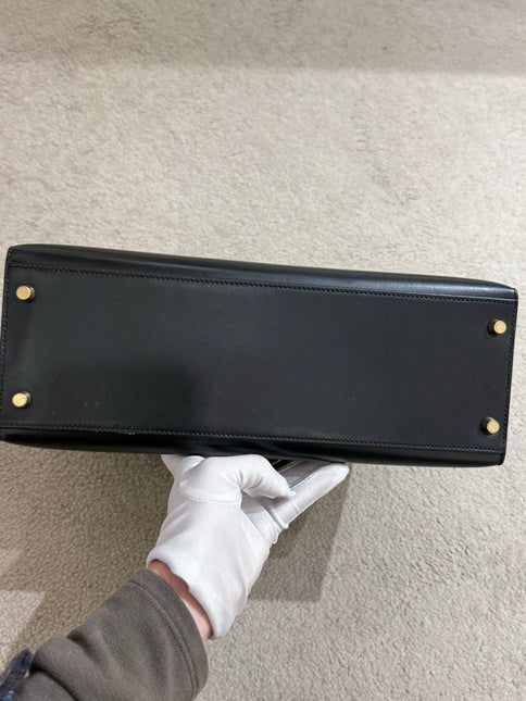 Hermes Kelly 32 Sellier Black Box Leather Double Ring Gold HW