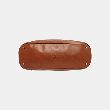 Longchamp Au Sultan Weekender Brown Leather Top Handle Travel Bag Canvas Strap