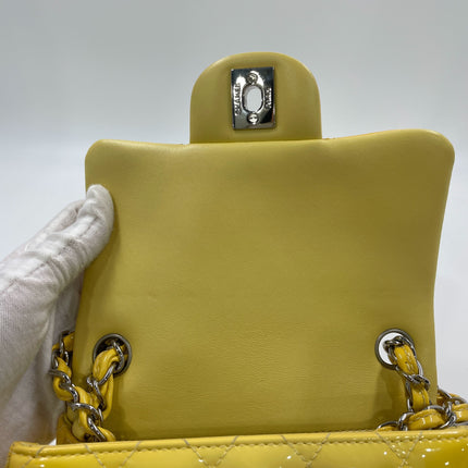 Chanel Classic Flap Mini Square Yellow Patent Lambskin Crossbody Bag 2014