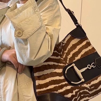 Gucci Jackie Vintage Zebra Print Pony-style Calfskin Side Horsebit