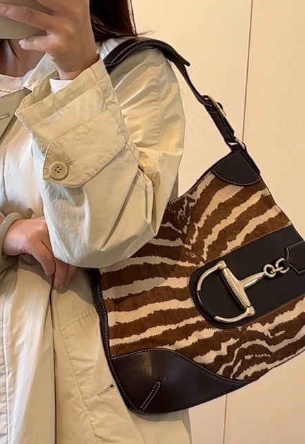 Gucci Jackie Vintage Zebra Print Pony-style Calfskin Side Horsebit
