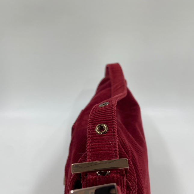 FENDI Baguette Vintage Red Corduroy Shoulder Bag