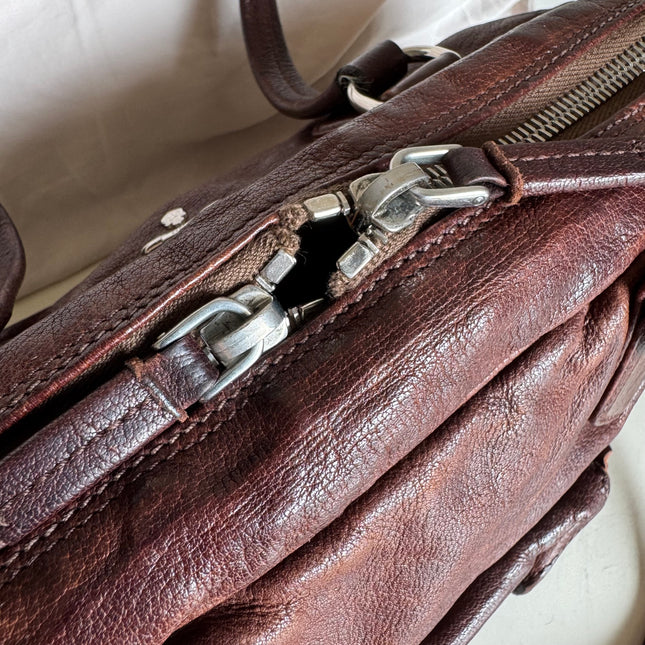 Prada Large Brown Washed Top Handle Bauletto Bag Calfksin Leather