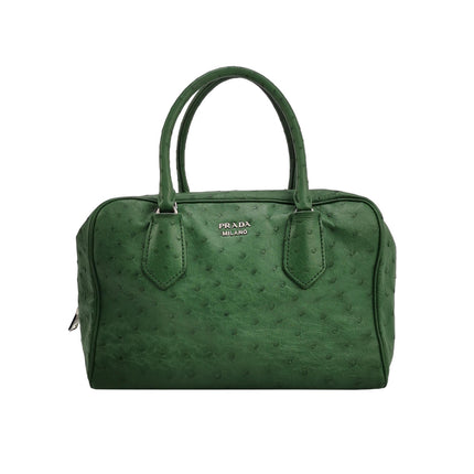 Prada Inside Bag Green Ostrich Leather Green Lambskin Leather Interior Medium-Luxbags