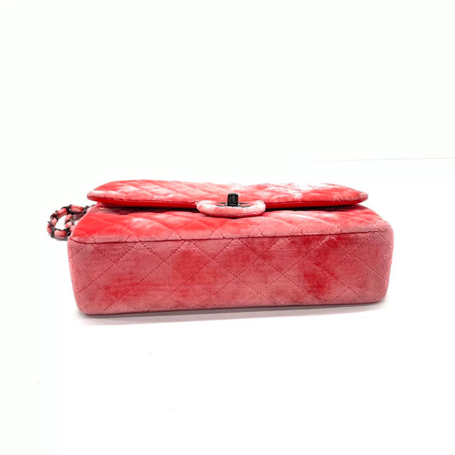 Chanel Classic Flap Medium Coral Orange Velvet Silver Hardware