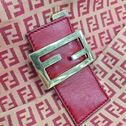 Fendi Mamma Baguette Red Classic Zucchino Monogram Shoulder Bag