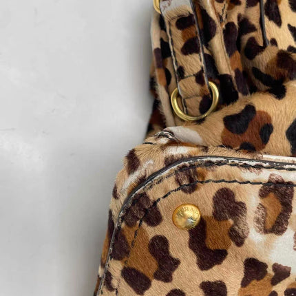 Prada Cheetah Print Large Brown Pony-style Calfskin Tote with Strap