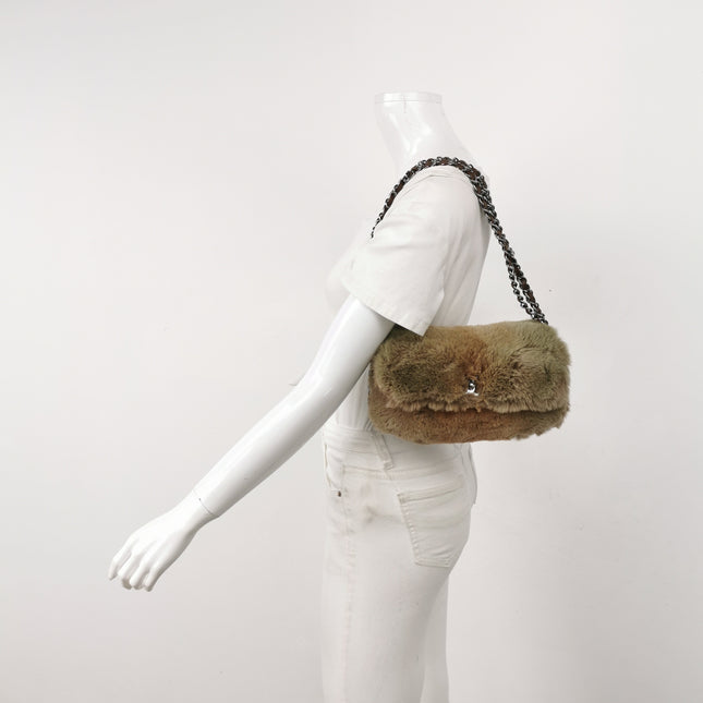 Chanel Fur Flap Bag Brown Grey Chincilla Bag Multi-Layer Chain