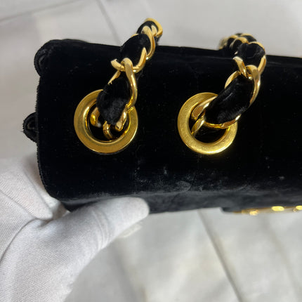 Chanel Classic Flap Maxi Black Velvet Leather Giant Gold CC Logo