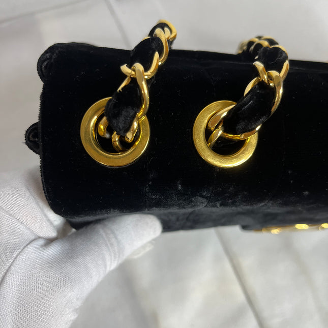 Chanel Classic Flap Maxi Black Velvet Leather Giant Gold CC Logo
