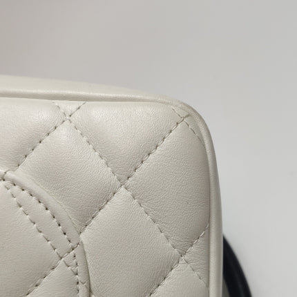 Chanel Cambon Clutch White Leather Snake Skin CC Logo Black Strap