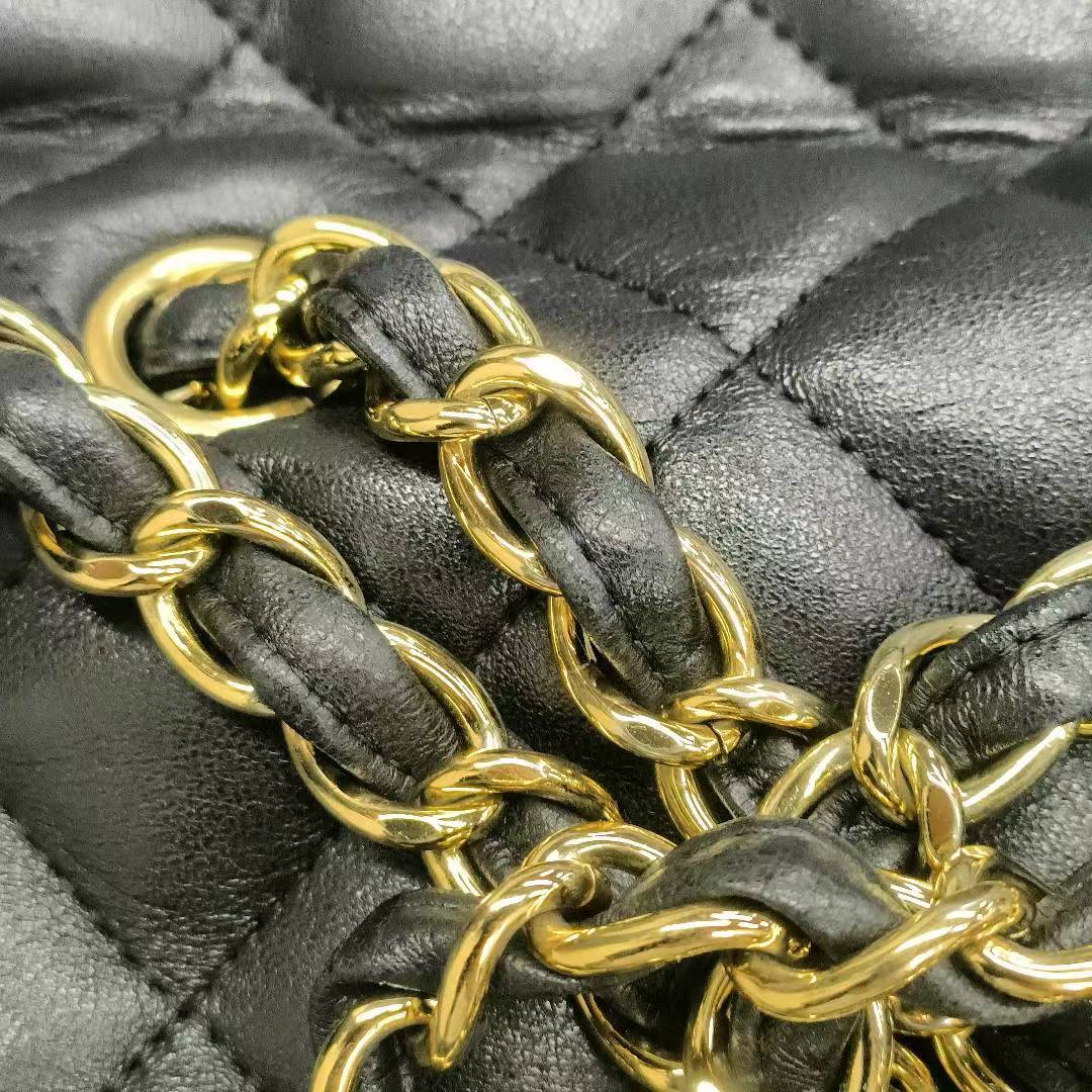 Sold Chanel Classic Flap Jumbo Black Lambskin Leather Single Flap with Gold Hardware