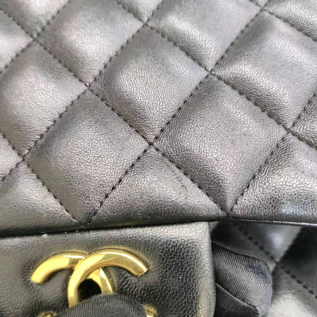 Sold Chanel Classic Flap Jumbo Black Lambskin Leather Single Flap with Gold Hardware