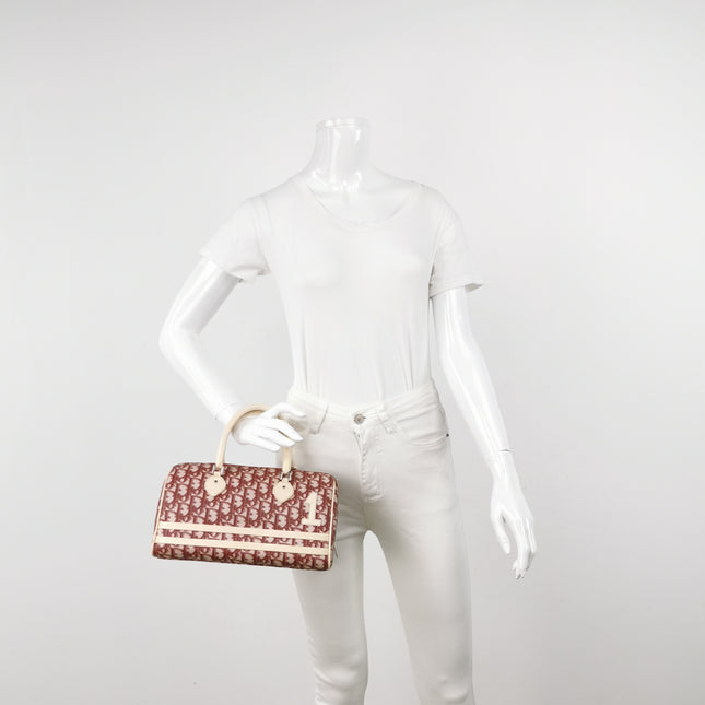 Dior No. 1 Rasta Trotter Bowling Bag Red Oblique Canvas White Patent Leather