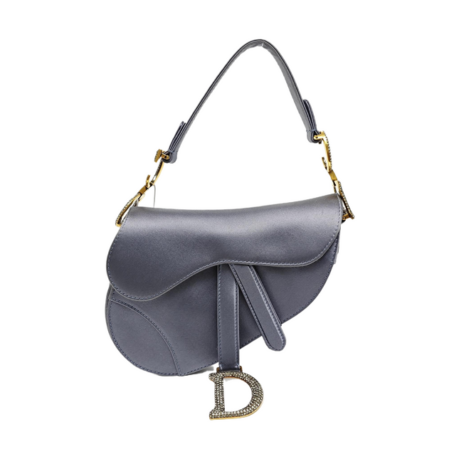 Dior Saddle Mini Silk Blue Grey with Crystal Embedded Buckles