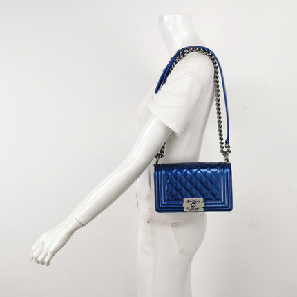 Chanel Le Boy Small Electric Royal Blue Patent Leather Bag
