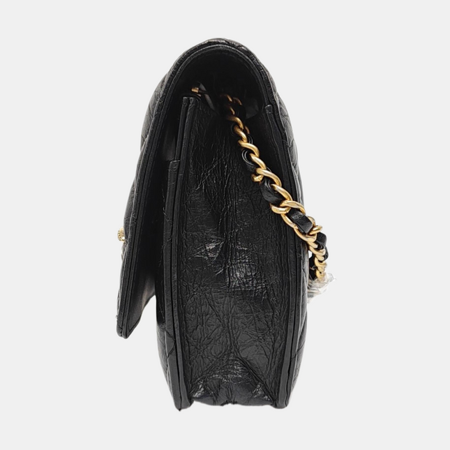 Chanel 2.55 Wallet on Chain Quilted Black Calfskin Leather Beatles Charms Gold Hardware