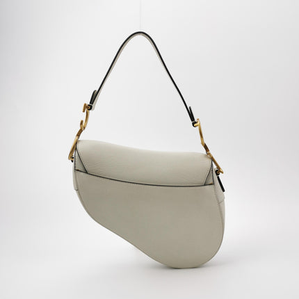 Dior Saddle Medium 2021 White Grained Leather Handbag