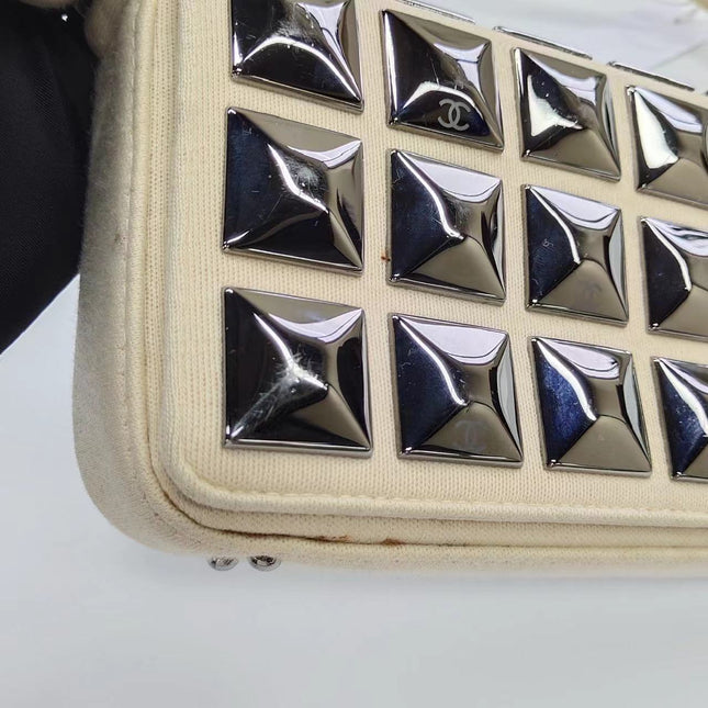 Chanel Ivory Jersey Evening Bag with Mirrored Pyramid Studs Ice Cube Chocolate Bar Shoulder Bag