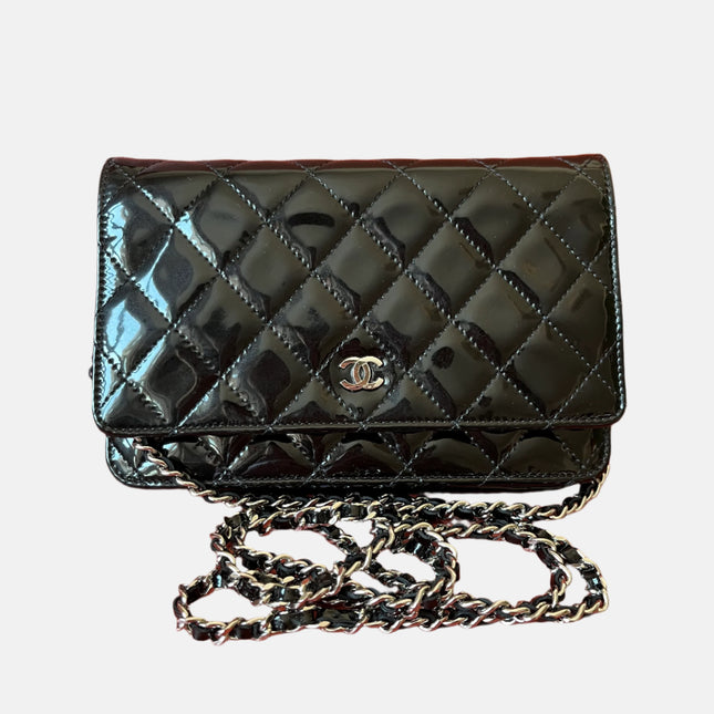 Chanel Wallet on Chain Classic Flap Black Patent Leather-Luxbags