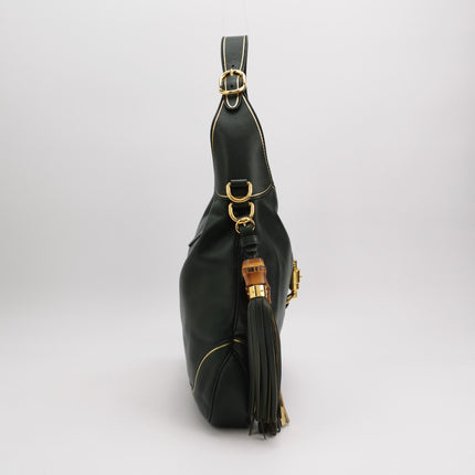 Gucci Jackie Soft Medium Green Leather Shoulder Bag With Strap