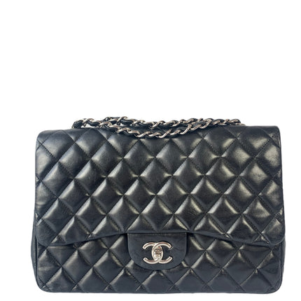 Sold Chanel Classic Flap Jumbo Large Black Lambskin Leather with Silver hardware