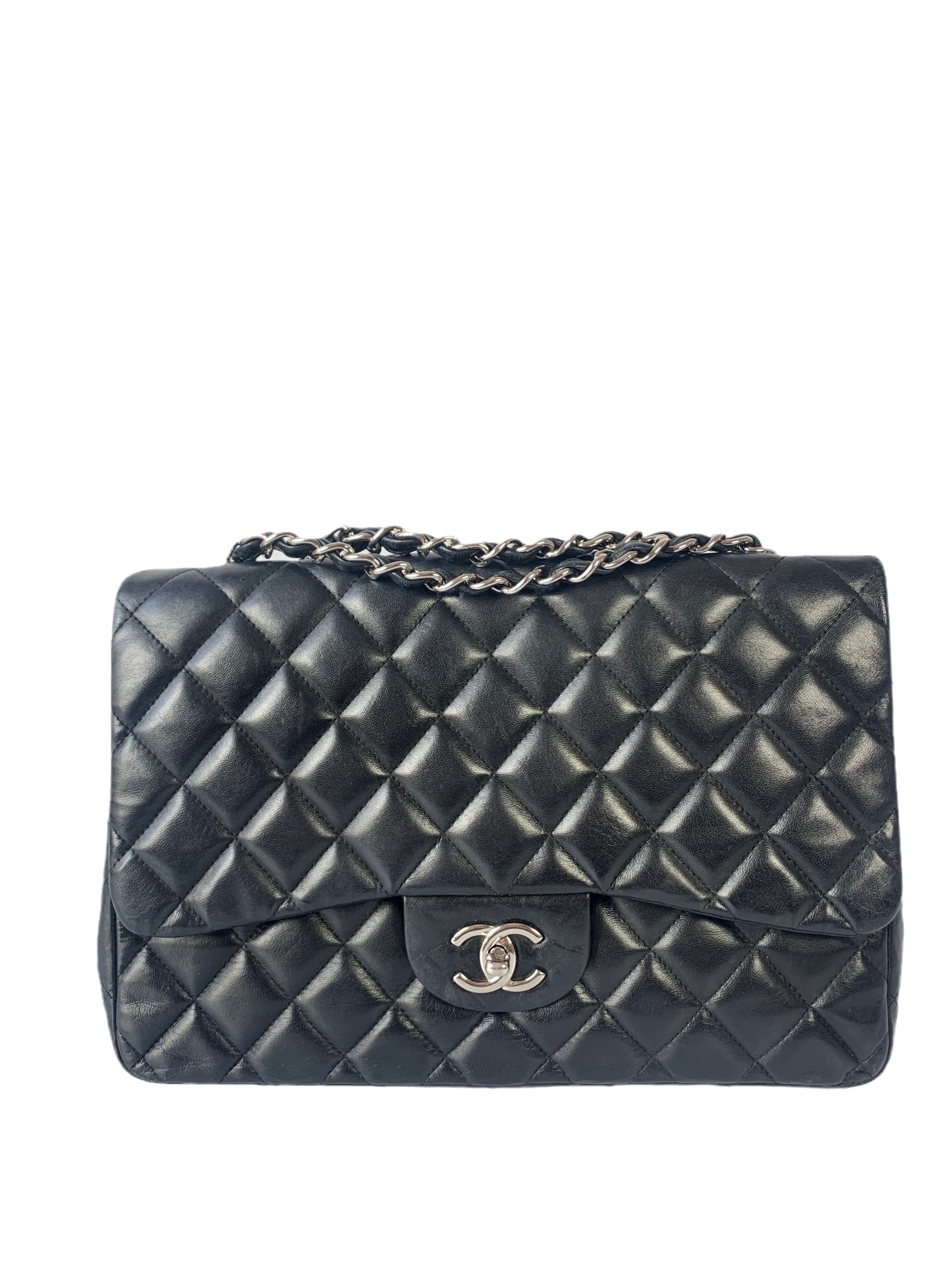 Chanel Classic Flap Jumbo Large Black Lambskin Leather with Silver hardware