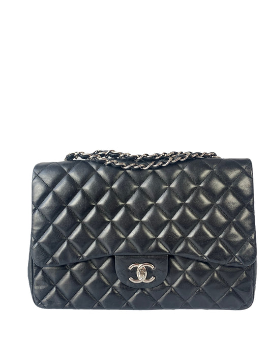 Chanel Classic Flap Jumbo Large Black Lambskin Leather with Silver hardware-Luxbags