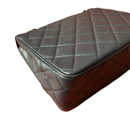 Chanel Classic Flap Vintage Navy Black Caviar Leather 24k Gold Plated Giant CC Logo, 1994-96