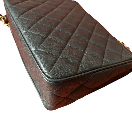 Chanel Classic Flap Vintage Navy Black Caviar Leather 24k Gold Plated Giant CC Logo, 1994-96