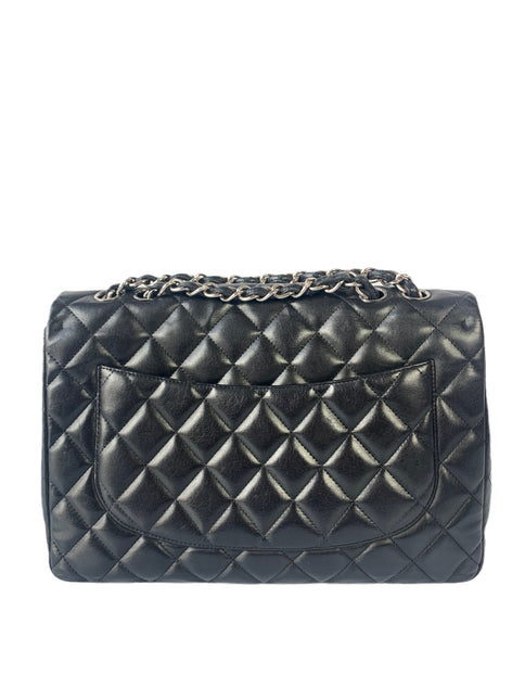 Sold Chanel Classic Flap Jumbo Large Black Lambskin Leather with Silver hardware