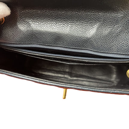 Chanel Classic Flap Vintage Navy Black Caviar Leather 24k Gold Plated Giant CC Logo, 1994-96
