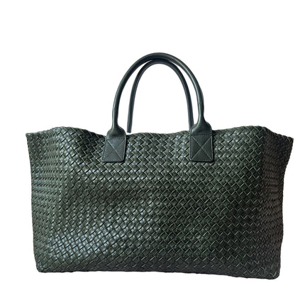 Bottega Veneta Cabat Tote Dark Green Intreccio Leather 45cm-Luxbags