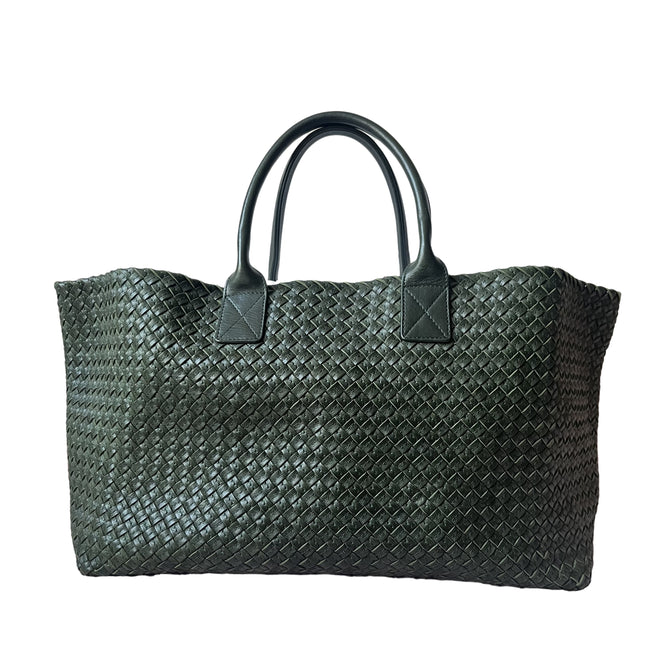 Bottega Veneta Cabat Tote Dark Green Intreccio Leather 45cm-Luxbags