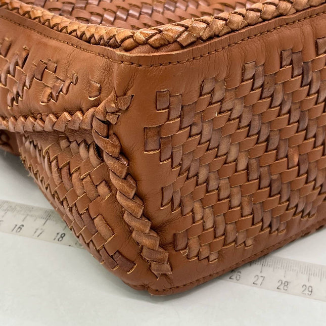 Loewe Puzzle Small Leather Woven Caramel Tan Crossbody Bag