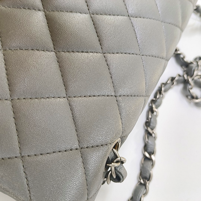 Chanel Timeless Classic Flap Medium Grey Lambskin Leather Silver Hardware