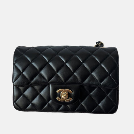 Chanel Classic Flap Rectangular Mini Black Lambskin Leather Gold Hardware, 2016-2017-Luxbags