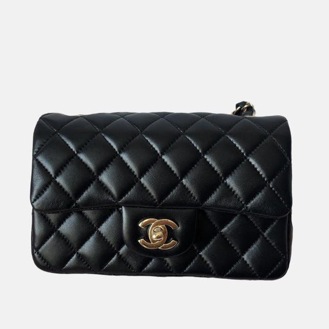 Chanel Classic Flap Rectangular Mini Black Lambskin Leather Gold Hardware, 2016-2017-Luxbags