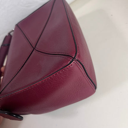 Sold Loewe Puzzle Mini Burgundy Calfskin Leather Crossbody Bag