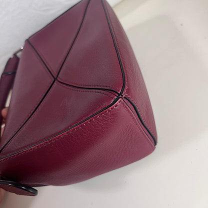 Loewe Puzzle Mini Burgundy Calfskin Leather Crossbody Bag