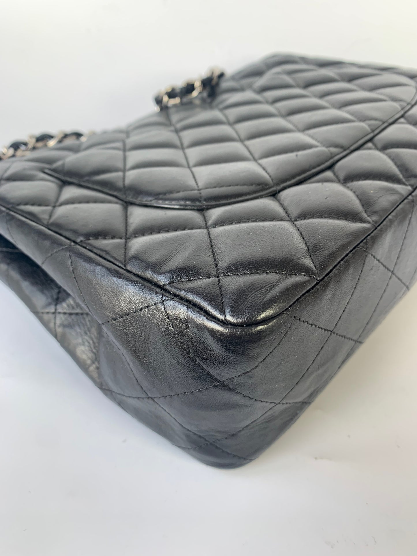 Chanel Classic Flap Jumbo Large Black Lambskin Leather with Silver hardware
