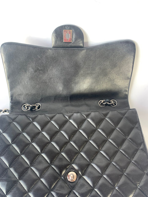 Sold Chanel Classic Flap Jumbo Large Black Lambskin Leather with Silver hardware