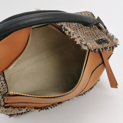 Loewe Puzzle Medium Brown Leather and Tweed Shoulder Bag