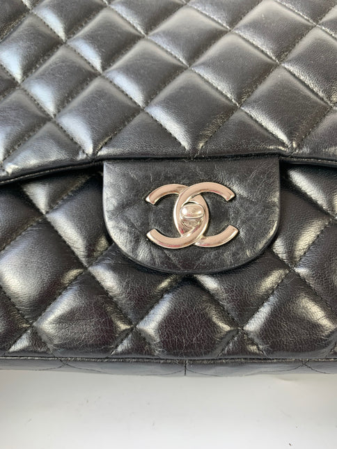 Sold Chanel Classic Flap Jumbo Large Black Lambskin Leather with Silver hardware