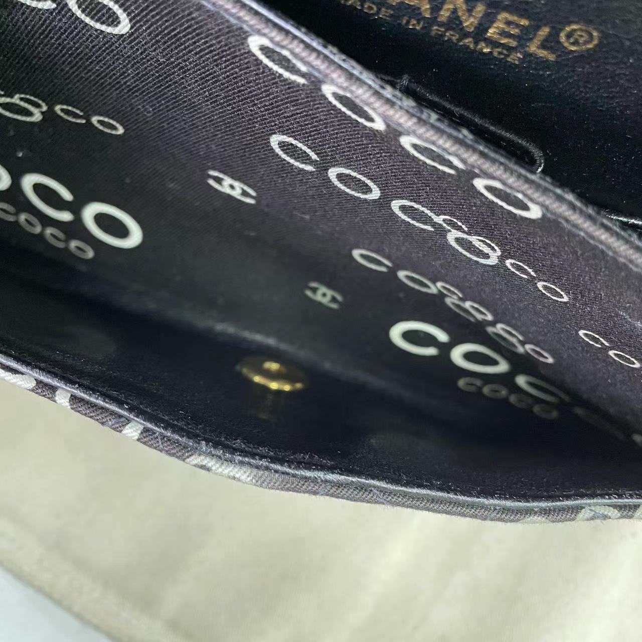 Chanel Classic Flap Diamond Stitch 2002 Black Denim with Coco Logo Prints 24k Gold Hardware