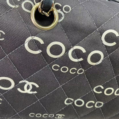 Chanel Classic Flap Diamond Stitch 2002 Black Denim with Coco Logo Prints 24k Gold Hardware